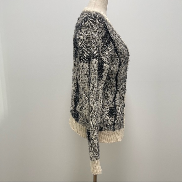 IRO Merino Wool Alpaca Button Front Long Sleeve Black Cream Cardigan Size 4 - Picture 8 of 11